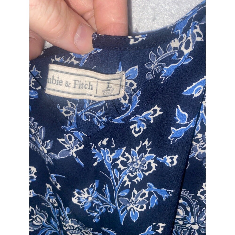Abercrombie & Fitch Dress Womens sz L Blue Floral Chiffon - Picture 5 of 9
